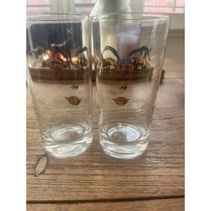 Retro Women Black and Gold Drinking Glasses - 1960s Inspired